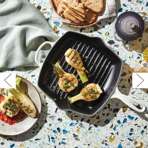 Le Creuset square grill pan skillet enameled cast iron meringue ivory black